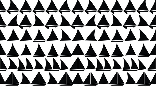 Seamless pattern of black sailboat silhouettes arranged in rows on a white background