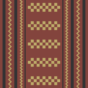 Geometric Traditional Keffiyeh Shemagh Vertical Stripe Pattern, Terracotta Red and Gold Arab Scarf Vector