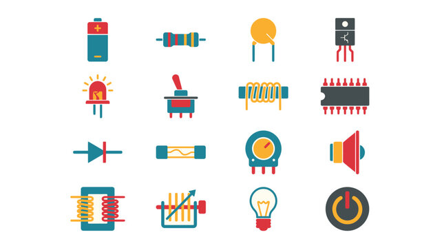 Electronic Components and Circuit Elements Icon Set