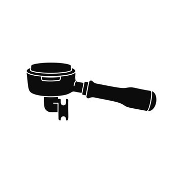 Black silhouette of an espresso portafilter used for brewing professional coffee