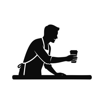 Barista wearing an apron serving a cup of coffee at a counter