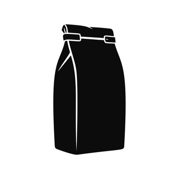 Minimalist black paper bag with folded top for product packaging