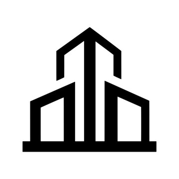 Modern city office building skyline silhouette icon with skyscraper icon