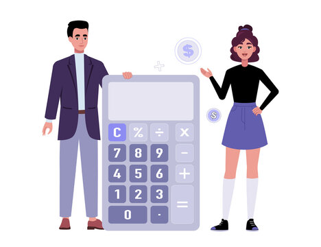 Business People with Large Calculator