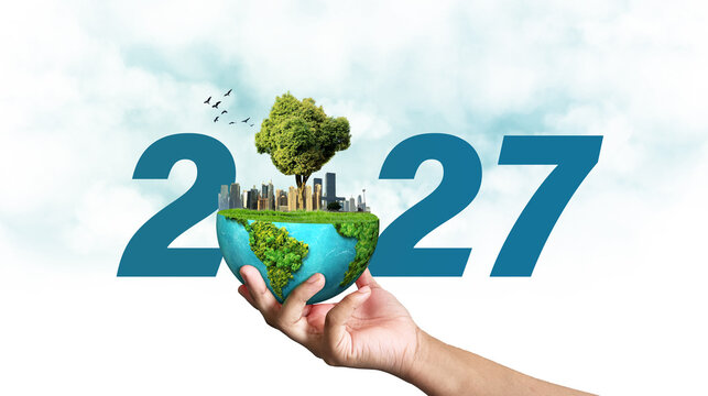 Happy new year 2027 concept background. World environment day 2027 and Earth day 2027 concept.
