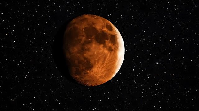Lunar Eclipse Sequence Showing the Moon's Changing Phases Against a Starry Night Sky Backdrop. Time-Lapse Animation of Celestial Event.