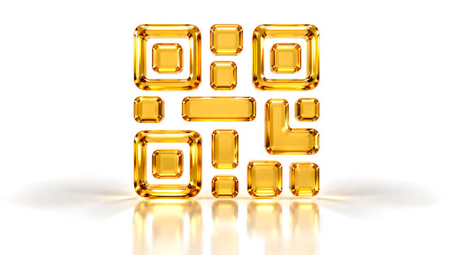 3d render of a golden qr code icon isolated on white background