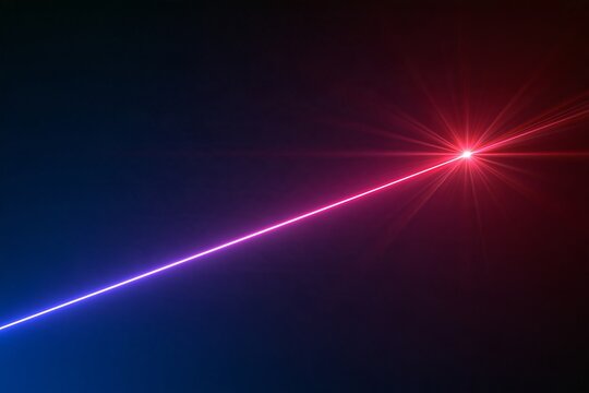 Glowing red laser beam cutting across dark blue background with bright starburst light flare
