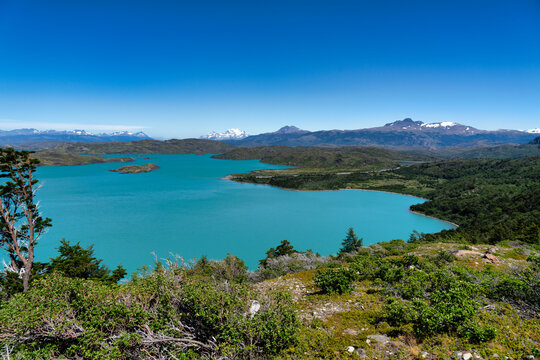 Nordenskjold Lake at the foot of Los Cuernos viewed from the W Circuit, Torres del Paine National Park, Chile