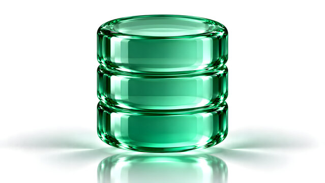 3d illustration of a green glass database icon isolated on white background