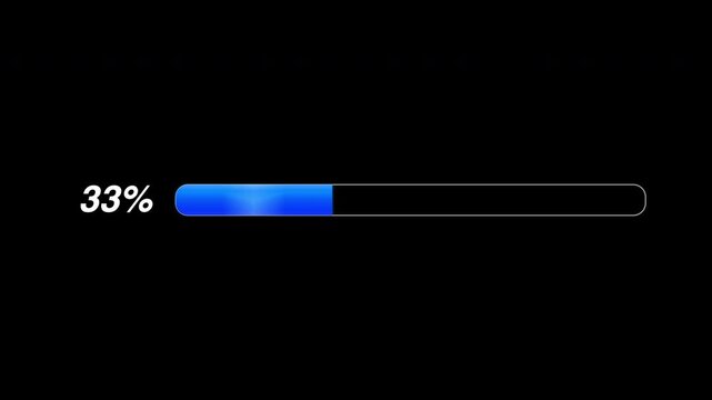 Blue digital loading bar with percentage indicator, glowing progress status animation, modern software interface update graphic isolated on Transparent Background