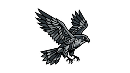 Fototapeta premium Stylized black hawk flying with geometric tribal patterns.