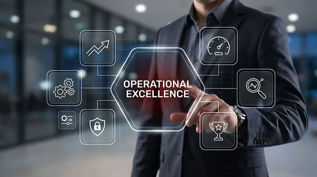 Businessman interacting with operational excellence digital business interface
