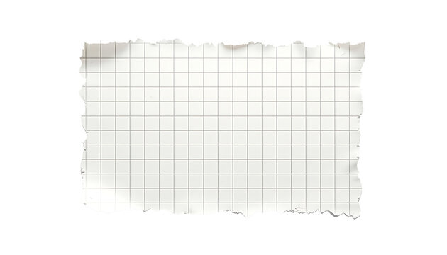 white colored torn graph paper on transparent background