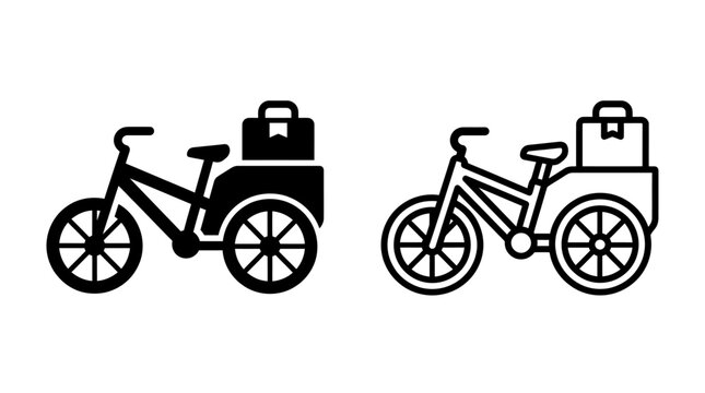 Delivery Cargo Bicycle Icon Set with Box Package for Express Transport and Shipping Vector Illustration