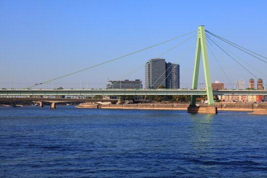 Severins Bridge in Cologne, Germany. Cable-stayed bridge over River Rhine.
