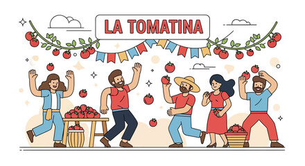 Fototapeta premium People throwing tomatoes during La Tomatina festival celebration.