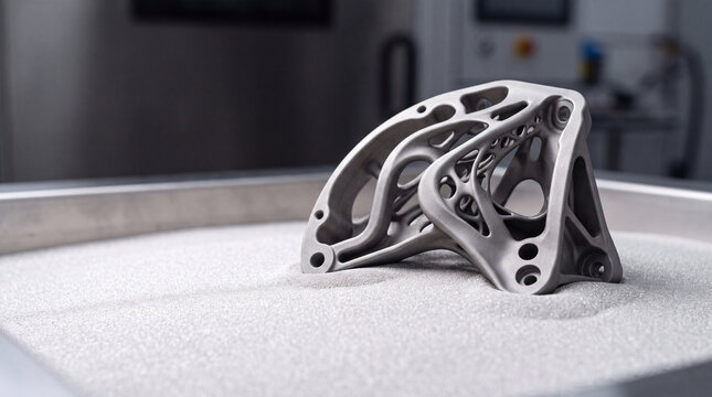 Generative design metal bracket 3d printed on powder bed additive manufacturing prototype for aerospace