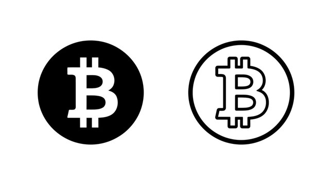 Minimalist bitcoin cryptocurrency icon set with solid and outline circular vector design variations