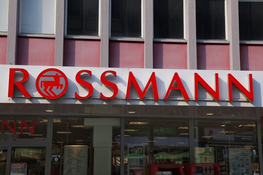 WITTEN, GERMANY - SEPTEMBER 16, 2020: Rossmann beauty shop in downtown Witten, Germany. Rossmann shop chain specializes in cosmetics, perfumes and beauty products.