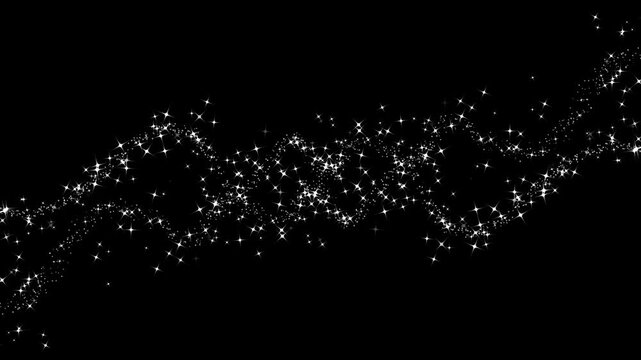 Particles magic tail sparkling glitter star,  glitter line stars,  twinkling white glowing star with sparkling glitter animation, glowing doodle stars, shining twinkle effect on black screen.4k