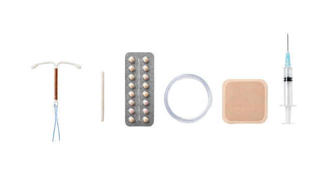 Female Birth Control and Contraception Methods Collection Isolated on Transparent Background