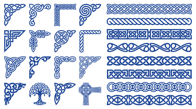 Premium set of celtic knotwork corner designs and decorative borders, traditional irish vector patterns for frames and page decorations