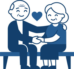 Fototapeta premium Loving Elderly Couple Holding Hands on a Bench with a Heart Symbol Representing Senior Romance and Companionship