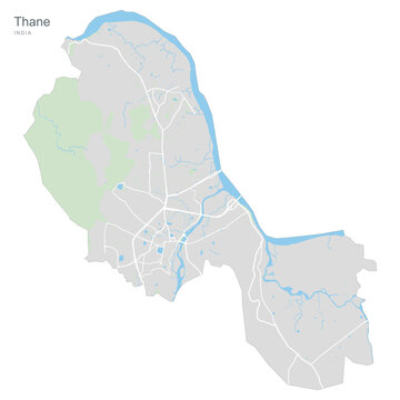 Map of Thane City, Maharashtra, India - Detailed Geographic Outline