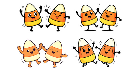 Obraz premium halloween candy corn characters dancing together set for kids craft and sticker print designs