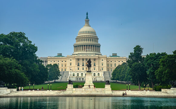 Capitol Building in Washington DC. Capitol Hill in DC. Washington DC skyline with the U.S. Capitol. Landmark in Washington DC. Symbol of American democracy.