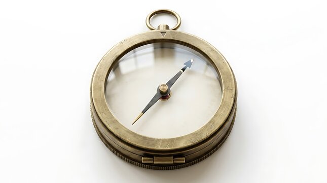 Vintage brass compass on white background.