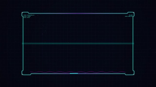 Abstract digital HUD interface with a rectangular frame, grid lines, and glowing neon accents, representing futuristic technology and data display