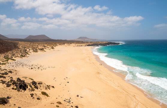 Aerial view of Las Conchas beach, La Graciosa Island, Canary Islands, Spain