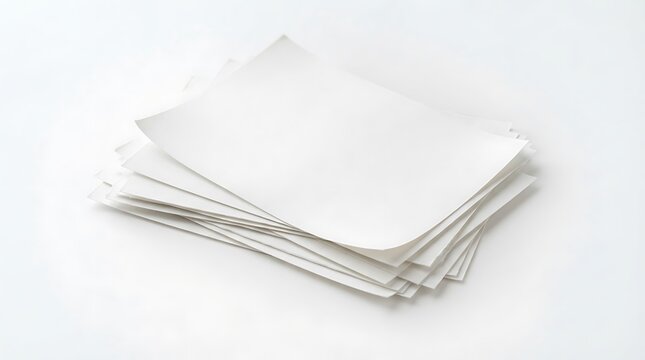 A small stack of blank white paper sheets isolated on a white background.