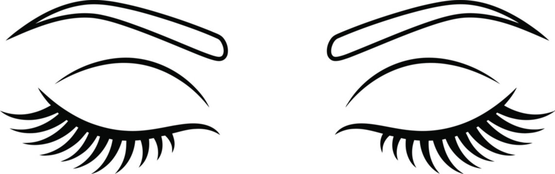 Minimalist graphic icons of closed human eyes with eyelashes and eyebrows eye icon beauty icon facial feature vector illustration graphic desi