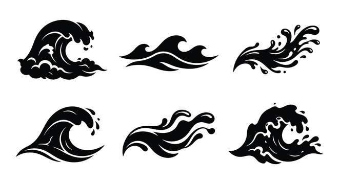 Black wave shapes collection vector illustration on a white background