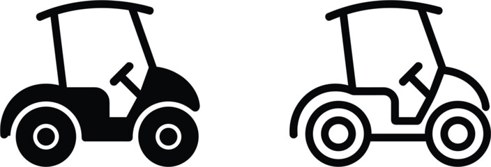 Golf cart icon set, electric utility vehicle symbols for golf course resort transportation tourism and outdoor recreation design projects © misla