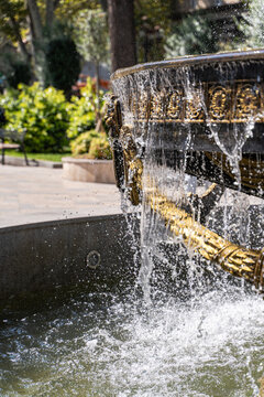 Close-up of a water Fountain in the old town central square on a summer day, Tbilisi, Georgia