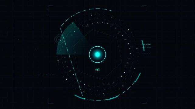 abstract futuristic radar screen display showing scanning dots and a central glowing light, digital interface hud element, technology background