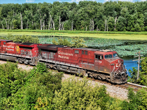 Savanna, Illinois August 17, 2026 Canadian Pacific 8749 Locomotive &mdash; GE ES44AC Freight Engine on Midwest Mainline track