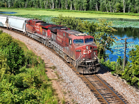 Savanna, Illinois August 17, 2026 Canadian Pacific 8749 Locomotive &mdash; GE ES44AC Freight Engine on Midwest Mainline track