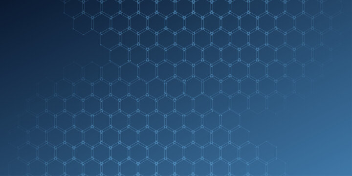 Abstract blue hexagonal geometric pattern fading into a gradient of darker blue, representing a futuristic or technological concept.