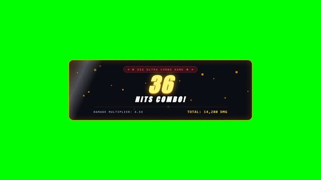 Cyberpunk Combo Counter Explosive Hits UI on Green Screen