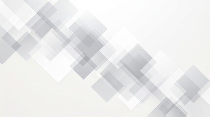Obraz premium Abstract geometric background with overlapping translucent squares in white and grey tones with copy space