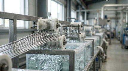 Fototapeta premium Industrial wire manufacturing machine processing metal in modern factory
