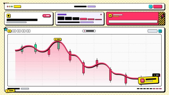 Animated stock market chart showing bearish market crash trends and modern dashboard - financial analysis concept
