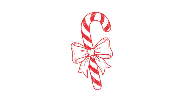 Red and white striped candy cane drawing with a decorative bow for christmas holiday celebration