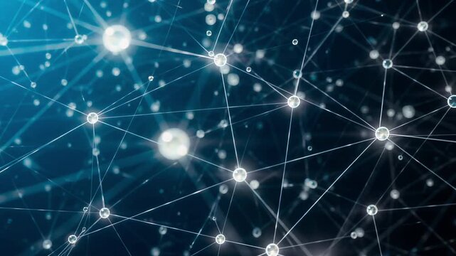 Connected digital network nodes and glowing lines forming abstract motion patterns in this smooth animation loop