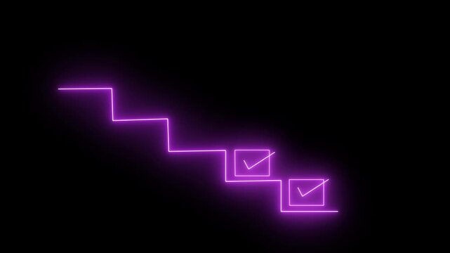 glowing neon Achievement Pathway, digital checklist with glowing badge, symbolizing goal completion and success in a business setting, coach the way of setting goals, objectives and success  4k video.